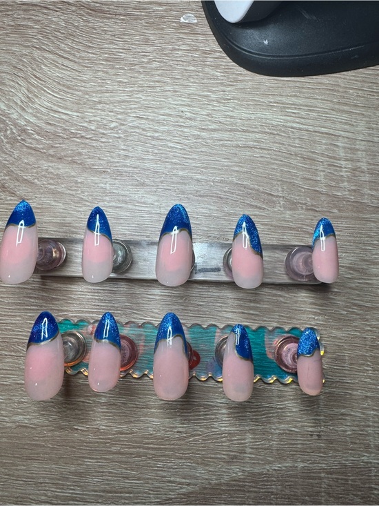 Accessories - Homemade Blue Cat-Eye French Tip Press-On Nail Set - Women Accessories